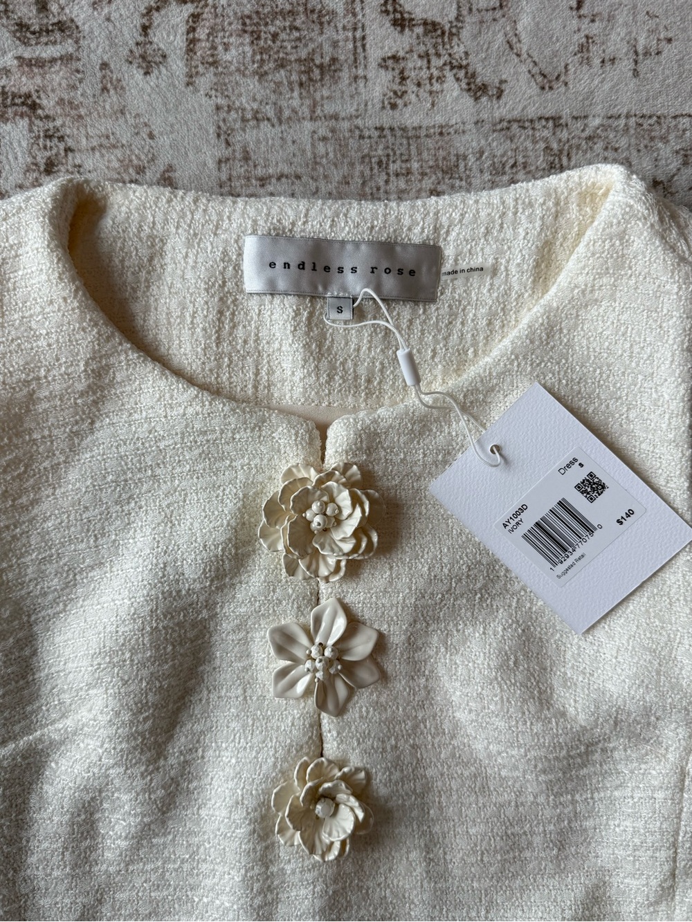 NWT Endless Rose Stacey Floral Trim Seamed Mini Dress – Ivory - Picture 5 of 6